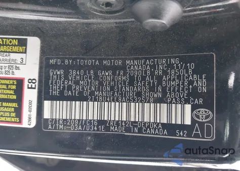 2010 Toyota Corolla Le from USA, damaged, VIN 2T1BU4EE8AC532578